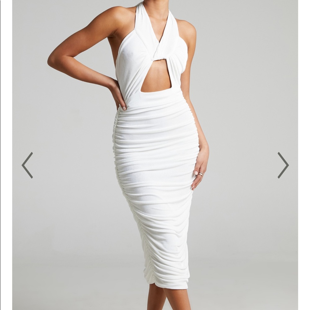 Showpo Cut out halter white midi dress NEW NWT